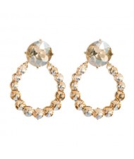 Rhinestone Shining Hoop Style High Fashion Women Costume Earrings - Champagne