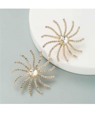 Creative Rhinestone Sunflower Design U.S. High Fashion Women Stud Earrings - White