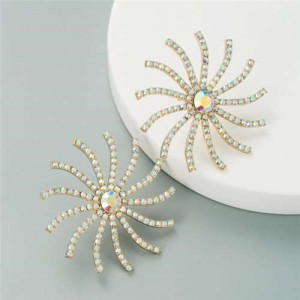 Creative Rhinestone Sunflower Design U.S. High Fashion Women Stud Earrings - Luminous White