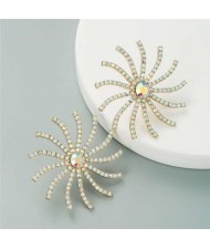 Creative Rhinestone Sunflower Design U.S. High Fashion Women Stud Earrings - Luminous White