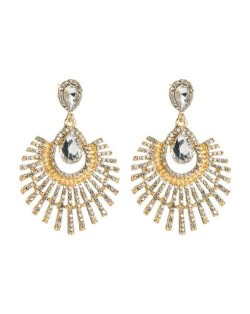 Bold Fashion Glistening Fan-shape Design Banquet Style Earrings - Golden