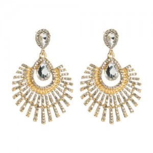Bold Fashion Glistening Fan-shape Design Banquet Style Earrings - Golden