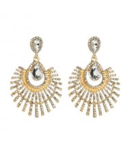 Bold Fashion Glistening Fan-shape Design Banquet Style Earrings - Golden