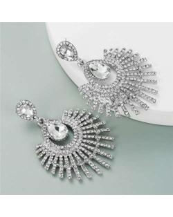 Bold Fashion Glistening Fan-shape Design Banquet Style Earrings - Silver
