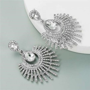 Bold Fashion Glistening Fan-shape Design Banquet Style Earrings - Silver