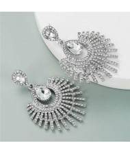 Bold Fashion Glistening Fan-shape Design Banquet Style Earrings - Silver
