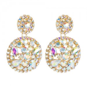 Super Shining Bejeweled Fashion Women Rounds Design Costume Stud Earrings