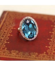 Luxurious Austrian Crystal Embedded Platinum Plated Ring - Sky Blue