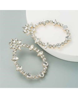 Rhinestone Oval Hoop Shining Floral Fashion Women Earrings - White