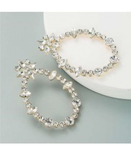 Rhinestone Oval Hoop Shining Floral Fashion Women Earrings - White