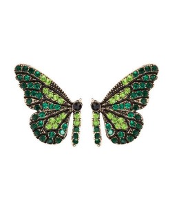 U.S.and European High Fashion Rhinestone Inlaid Butterfly Design Women Stud Earrings - Green