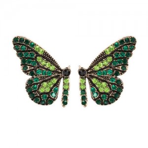 U.S.and European High Fashion Rhinestone Inlaid Butterfly Design Women Stud Earrings - Green