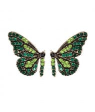 U.S.and European High Fashion Rhinestone Inlaid Butterfly Design Women Stud Earrings - Green