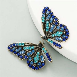 U.S.and European High Fashion Rhinestone Inlaid Butterfly Design Women Stud Earrings - Blue