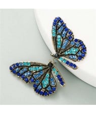 U.S.and European High Fashion Rhinestone Inlaid Butterfly Design Women Stud Earrings - Blue
