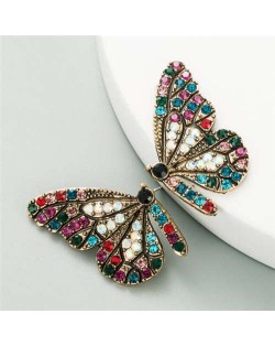 U.S.and European High Fashion Rhinestone Inlaid Butterfly Design Women Stud Earrings - Multicolor