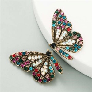 U.S.and European High Fashion Rhinestone Inlaid Butterfly Design Women Stud Earrings - Multicolor