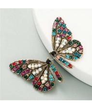 U.S.and European High Fashion Rhinestone Inlaid Butterfly Design Women Stud Earrings - Multicolor