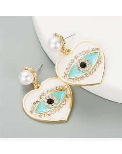 Rhinestone Embellished Creative Eye in the Heart Design U.S. Fashion Women Earrings - White
