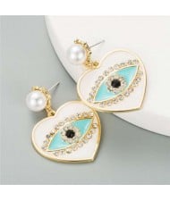 Rhinestone Embellished Creative Eye in the Heart Design U.S. Fashion Women Earrings - White