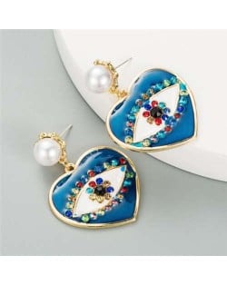 Rhinestone Embellished Creative Eye in the Heart Design U.S. Fashion Women Earrings - Blue