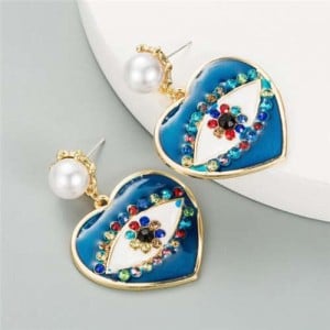 Rhinestone Embellished Creative Eye in the Heart Design U.S. Fashion Women Earrings - Blue
