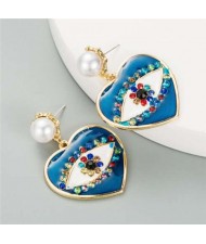 Rhinestone Embellished Creative Eye in the Heart Design U.S. Fashion Women Earrings - Blue