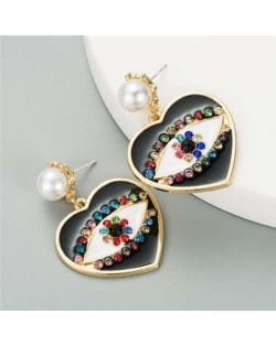 Rhinestone Embellished Creative Eye in the Heart Design U.S. Fashion Women Earrings - Black