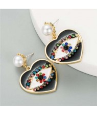 Rhinestone Embellished Creative Eye in the Heart Design U.S. Fashion Women Earrings - Black