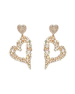 Exaggerating Heart Design Shining Rhinestone Women Fashion Stud Earrings - Golden
