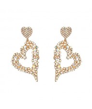 Exaggerating Heart Design Shining Rhinestone Women Fashion Stud Earrings - Golden