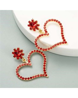 U.S. High Fashion Rhinestone Adorable Heart Design Women Stud Earrings - Red