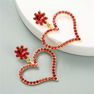 U.S. High Fashion Rhinestone Adorable Heart Design Women Stud Earrings - Red