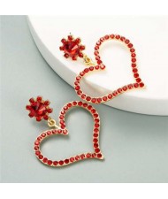 U.S. High Fashion Rhinestone Adorable Heart Design Women Stud Earrings - Red