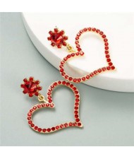 U.S. High Fashion Rhinestone Adorable Heart Design Women Stud Earrings - Red