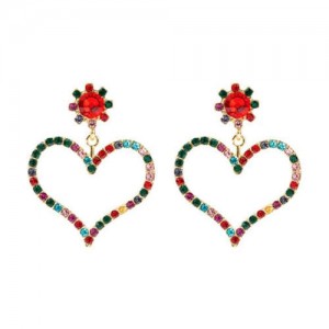 U.S. High Fashion Rhinestone Adorable Heart Design Women Stud Earrings - Multicolor