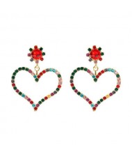U.S. High Fashion Rhinestone Adorable Heart Design Women Stud Earrings - Multicolor