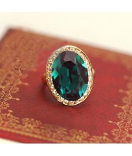 Luxurious Austrian Crystal Embedded 18K Rose Gold Ring - Green