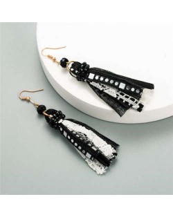 Bohemian Fashion Assorted Cloth Threads Women Tassel Earrings - Black