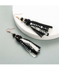 Bohemian Fashion Assorted Cloth Threads Women Tassel Earrings - Black