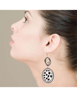 Natural Stone and Rhinestone Inlaid Leopard Prints Vintage Fashion Women Earrings - White