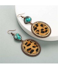 Natural Stone and Rhinestone Inlaid Leopard Prints Vintage Fashion Women Earrings - Dark Brown