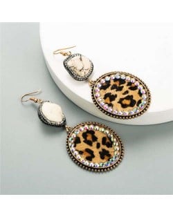 Natural Stone and Rhinestone Inlaid Leopard Prints Vintage Fashion Women Earrings - Light Brown