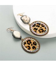 Natural Stone and Rhinestone Inlaid Leopard Prints Vintage Fashion Women Earrings - Light Brown