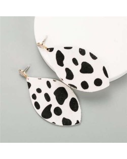 Leopard Prints Leaves Design Rhinestone Stud Women Fashion Earrings - White
