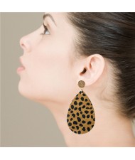 Leopard Prints Leaves Design Rhinestone Stud Women Fashion Earrings - Brown