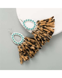 Artificial Turquoise Embellished Waterdrop with Tassel Design Women Costume Earrings - Coffee