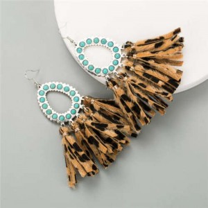 Artificial Turquoise Embellished Waterdrop with Tassel Design Women Costume Earrings - Coffee