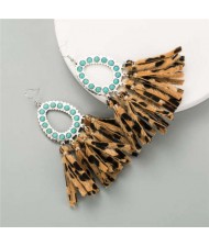 Artificial Turquoise Embellished Waterdrop with Tassel Design Women Costume Earrings - Coffee