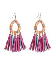 Artificial Turquoise Embellished Waterdrop with Tassel Design Women Costume Earrings - Multicolor